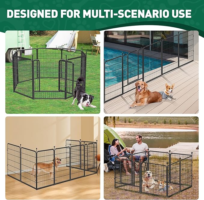 Dog Playpen Outdoor, 8 Panels 40" High Heavy Duty Metal Dog Pen, Pet Fence for Large/Medium/Small Dogs, with Doors Foldable Metal Dog playpen Exercise Pen for RV, Camping, Yard