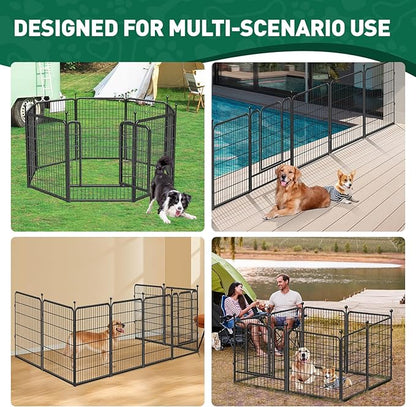 Dog Playpen Outdoor, 8 Panels 40" High Heavy Duty Metal Dog Pen, Pet Fence for Large/Medium/Small Dogs, with Doors Foldable Metal Dog playpen Exercise Pen for RV, Camping, Yard