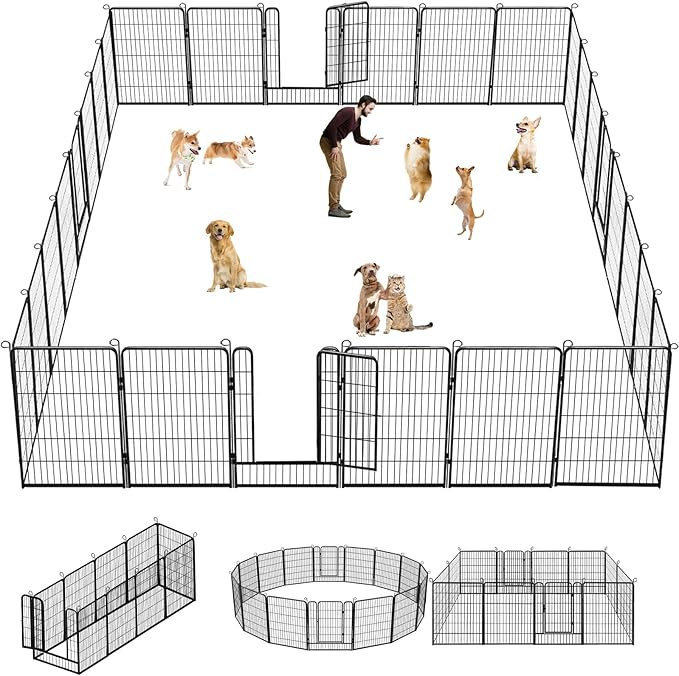 Dog Playpen, 40 inch Height 34 Panels Heavy Duty Dog Fence Pet Playpen with Door, Anti-Rust Dog Exercise Pen with Lock, Portable Pet Fence Outdoor for Yard RV Camping