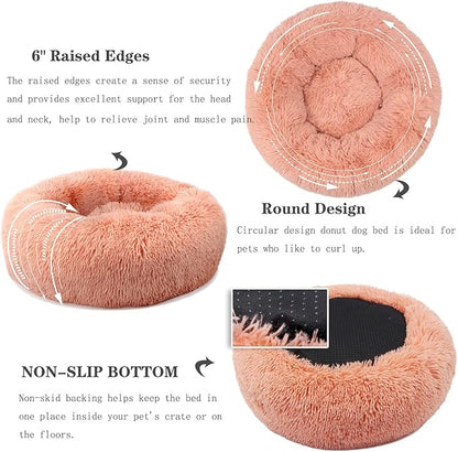 Dog Beds for Small Dogs 19 inches Anxiety and Calming Pink Dog Beds Washable Fluffy and Plush Cute Puppy Beds for Small Dogs Girl Fits up to 15 lbs Pets Beds for Small Dog.