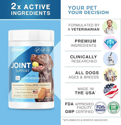 Advanced Hip & Joint Support Pro Supplement. Rich with Glucosamine, MSM & Green Lipped Mussel. For All Dog Breeds & Ages. 60 Duck Flavored Chews for Enhanced Mobility. Made in the USA, Enjoy !