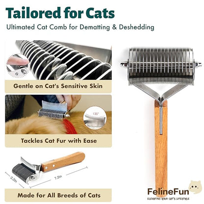 Cat Brush for Dematting & Deshedding, 2 in 1 Undercoat Rake, Efficiently Remove Loose Hair & Matted Fur, Professional Shedding Comb for Indoor Cats & Long Haired Cats