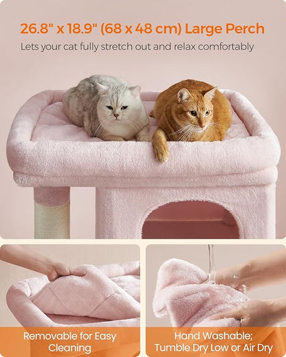Feandrea Cat Tree, 39.8-Inch Cat Tower, XL, Cat Condo for Extra Large Cats up to 44 lb, Large Cat Perch, 2 Cat Caves, Scratching Post, Jelly Pink UPCT614P01