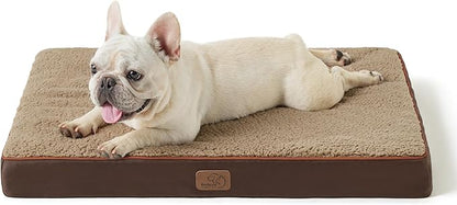 Bedsure Medium Dog Bed for Medium Dogs - Orthopedic Waterproof Dog Beds with Removable Washable Cover, Egg Crate Foam Pet Bed Mat, Suitable for Dogs Up to 35lbs, Brown