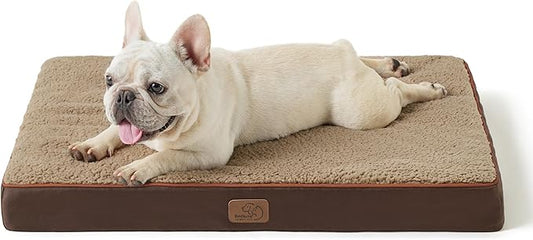 Bedsure Medium Dog Bed for Medium Dogs - Orthopedic Waterproof Dog Beds with Removable Washable Cover, Egg Crate Foam Pet Bed Mat, Suitable for Dogs Up to 35lbs, Brown