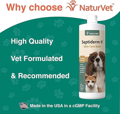 NaturVet Septiderm-V Skin Care Bath Wash for Dogs & Cats – Pet Health, Dog Skin, Itching, Hot Spots – Pet Shampoo, Grooming Aid – 16 Oz.