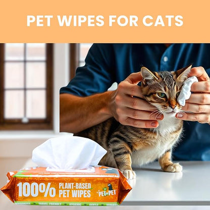 PET N PET 100% Plant Based Dog Wipes for Paws and Butt, 100 Counts Hypoallergenic Unscented Dog Pet Wipes, 8" x 8"