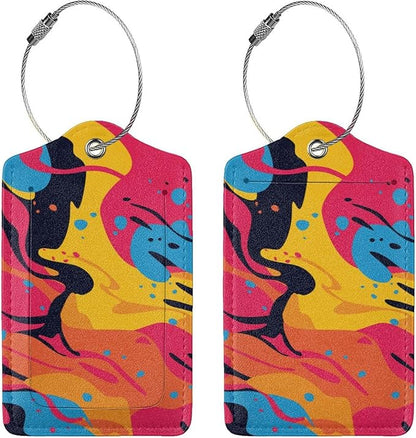 2 Pcs Art Colorful Graffiti Luggage Tag for Suitcase, Identifiers Privacy Cover ID Label with Steel Loop, Cute Style Pop Art Background Tags Birthday Gifts for Men Women Outdoor Travel