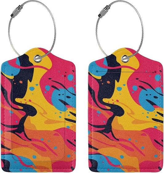 2 Pcs Art Colorful Graffiti Luggage Tag for Suitcase, Identifiers Privacy Cover ID Label with Steel Loop, Cute Style Pop Art Background Tags Birthday Gifts for Men Women Outdoor Travel