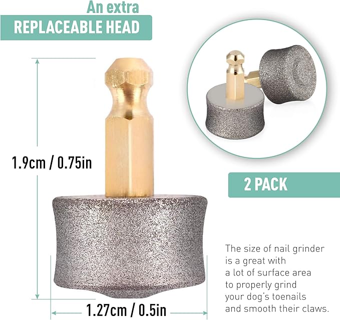 Dog Nail Grinder Replacement Head - Pet Nail Grinder Diamond Tip for Paws- 2 Pack Professional Dog Claw Grinder Bits Replaceable Diamond Nail Grinder Wheel (Tall)