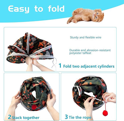 Cat Tunnel, 2-Way Cat Tunnels for Indoor Cats, Collapsible Cat Play Tunnel, Interactive Toy Maze Cat House with 2 Play Ball for Cats, Puppy, Kitty, Kitten, Rabbit