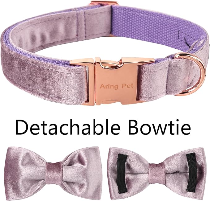 ARING PET Bowtie Dog Collar-Velvet Dog Collars with Removable Bowtie, Adjustable Bowtie Collar for Girl and Boy Dogs.
