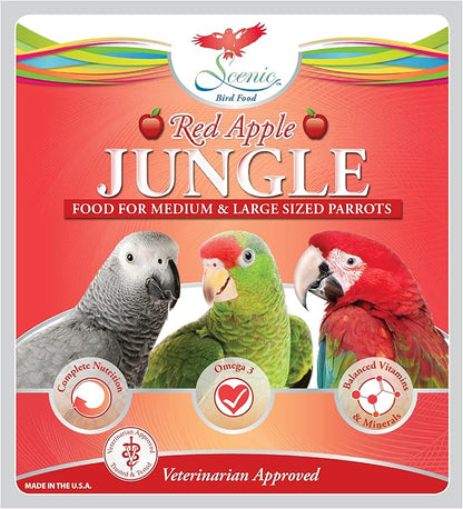 Scenic Apple Jungle Premium Parrot Food - Apple, Natural Flavors, High Protein, Low Iron Bird Pellets for Large Parrots, Macaw Food, Cockatoo & African Grey Parrots, Omega 3, Vitamins, Minerals, 2 LB