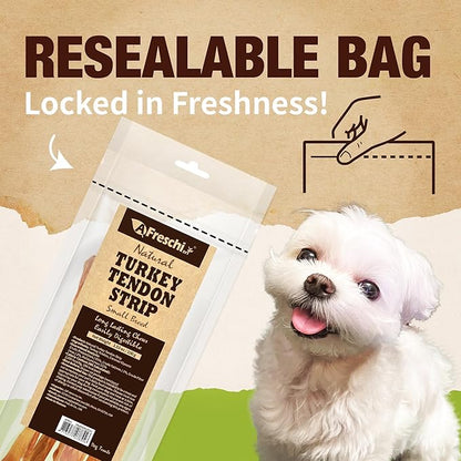 Afreschi Turkey Tendon Dog Treats, Strip 3.53 oz, USA Sourced Turkey, All Natural Human Grade Puppy Chew, Hypoallergenic, Rawhide Alternative, for Small Breeds