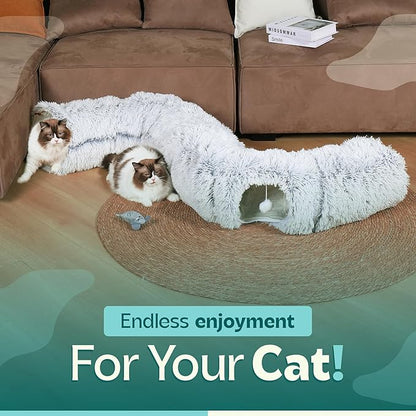 Cat Tunnel Bed for Indoor Cats with Premium Soft Fabric Interior - Upgraded Materials - Large Donut Cat Tunnel, Cat Cave and Hiding Spot, Kitten Doughnut Tunnel, Tunnel Toy Bundle for Cats