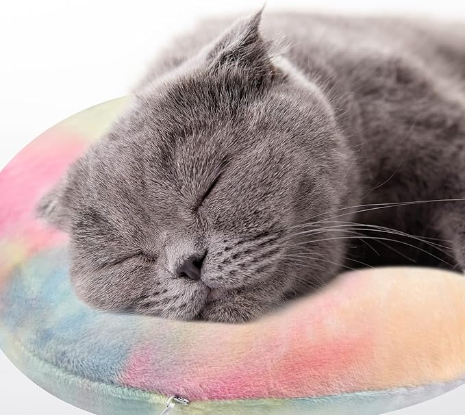 Dog Pillow, U-Shaped Dog Calming Pillow for Pet, Soft Dog Neck Pillow Machine Washable Dog Bed Pillow for Dog and Cat Enhance Sleep Quality(Tie-dye Pink Blue, Small)