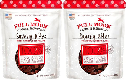 Full Moon All Natural Human Grade Dog Treats, Essential Beef Savory Bites, 14 Ounce (Pack of 2)