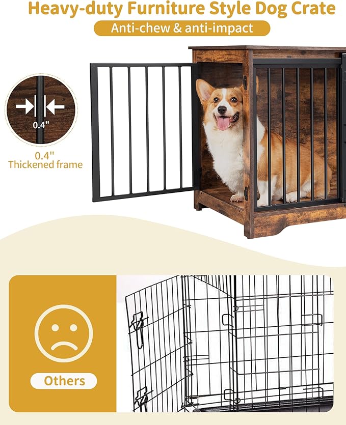 Dog Crate Furniture, 32" Double Door Dog Crate with Barn Door, Dog Kennel Indoor, End Side Table Wooden Dog Crates for Small Medium Large Dogs, Anti-Chew Anti-Escape, Rustic Brown DFC83601B
