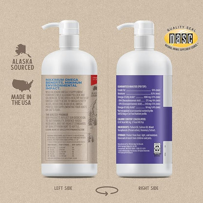 Grizzly Pet Products Omega Health Liquid Omega-3 Supplement for Dogs and Cats, 32 Ounce Bottle