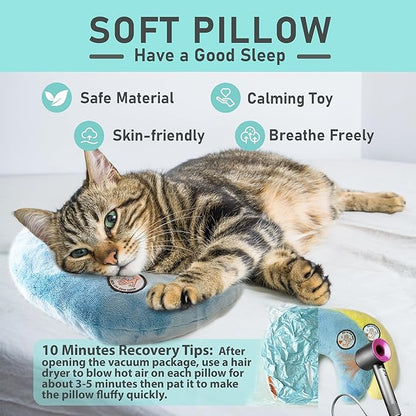 Cat Pillow, Dog Pillow, Claming Pillows for Small Dogs and Cats, Joint Relief Sleeping Improve Pet Neck Pillow， Deep Sleep Fluffy & Cozy Pet Calming Toy，Machine Washable(2 Pack(Blue&Yellow))