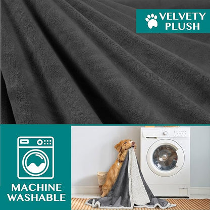 PetAmi Dog Blanket for Bed, XL Pet Blanket Large Dogs, Fleece Furniture Couch Cover Protector Sofa Car Crate Kennel, Soft Sherpa Cat Throw Plush Reversible Washable, Twin 60x80 Dark Gray