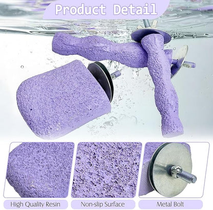 PINVNBY 5 Pack Bird Perch Resin Bird Beak Grinding Stone Parrot Cage Stand Platform Foot Claws Trimmer Chew Toy Cage Accessories for Budgie Cockatiel Conure Lovebird Finch (Purple)