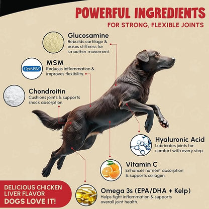 Veterinary Grade Hip and Joint Supplement for Dogs – 40 Scoops Ultimate Strength Dog Supplements for Advanced Mobility, Joint Comfort, Cartilage Health, Flexibility – Liver Flavored
