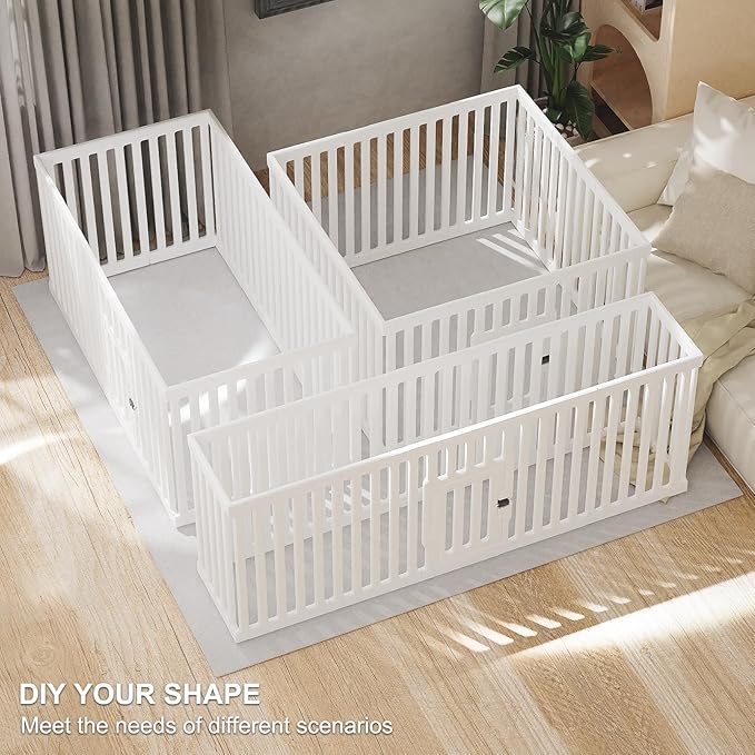 Dog Playpen with Door, 12 Panels Puppy Playpen, 25.6 H Dog Pen for Small Cats and Dogs, Pet Fence for Indoor & Outdoor, Non-Slip Pet Gate Made of Strong Plastic, White