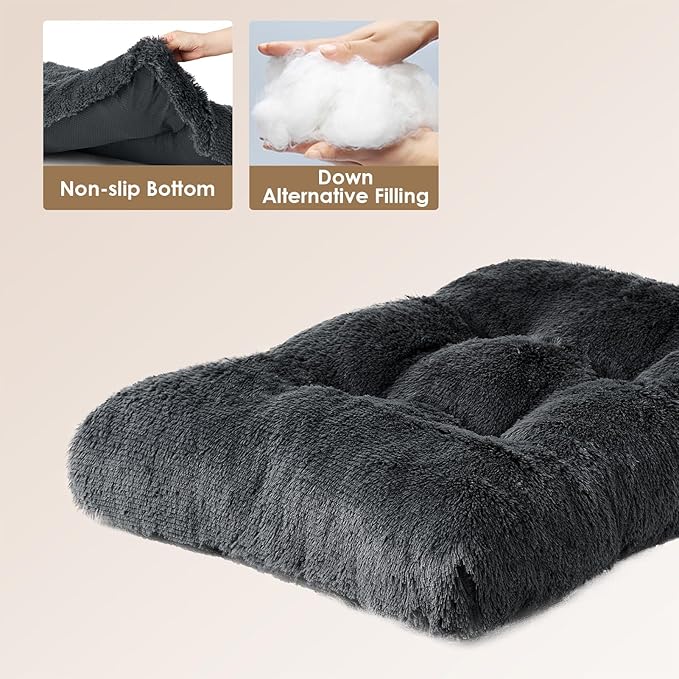 EHEYCIGA Fluffy XXL Dog Crate Pad, Plush Faux Fur Dog Bed for Extra Large Dogs, Calming Anti Anxiety XXL Dog Bed for Crate, Washable Soft Warm Dog Crate Mat with Non-Slip Bottom, Dark Grey