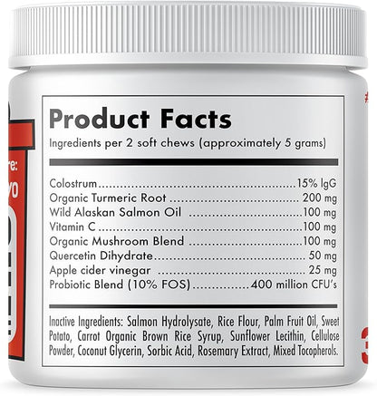 Allergy Relief Chews for Dogs & Immune & Digestive Supplement with Wild Salmon Oil Kelp Colostrum Turmeric Probiotics & Bee Pollen for Seasonal Allergies Anti Itch, Skin Hot Spots 30 Soft Treats