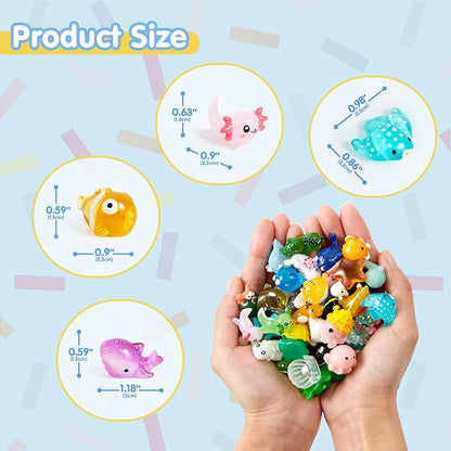 JOYIN 50 Pcs Mini Ocean Resin Animals Figures, Mini Sea Animals Figurines for Aquarium Ornaments Decorations, Cute Garden Accessories, Slime Charms for Crafts, DIY Miniature Scenes