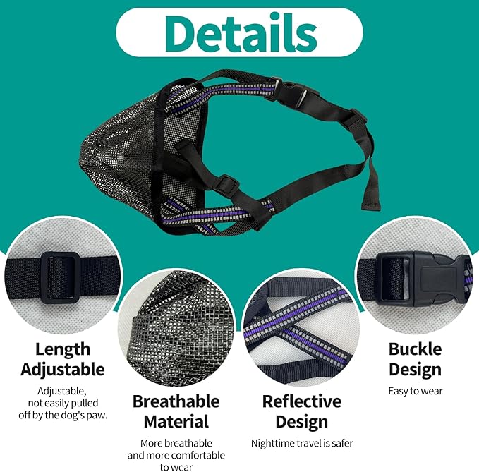Dog Muzzle - Soft Mesh Muzzle for Small Medium Large Dogs Labrador German Shepherd - Adjustable Puppy Muzzles for Scavenging Biting Licking and Chewing - Allows Panting and Drinking (M)