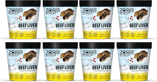 Zora's Best Friendz 100% Human Grade Freeze Dried Beef Liver Dog Treats, 3 oz. - Small, Medium & Large Dogs, Healthy, Grain-Free, Gluten-Free, No Preservatives, Made in The USA (8 Pack, Beef Liver)
