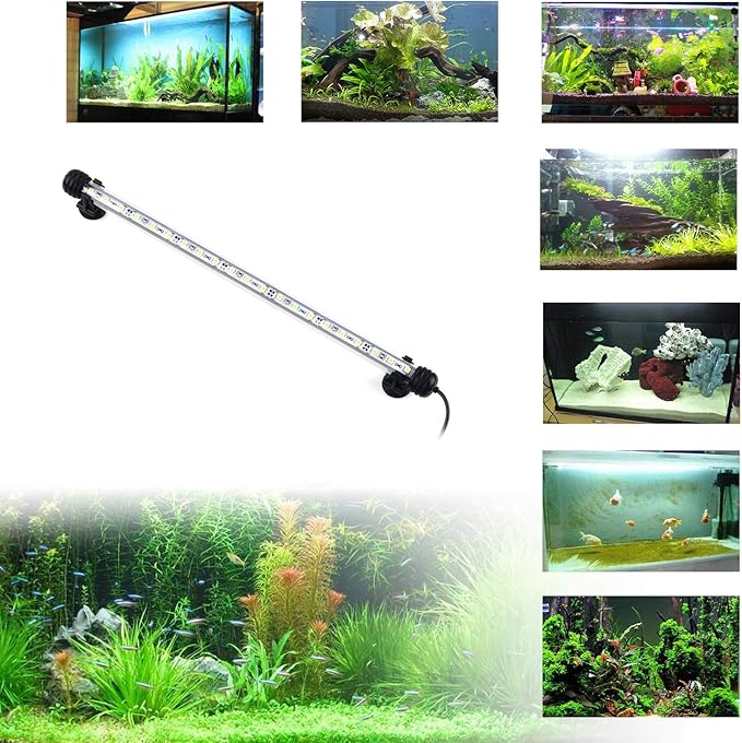 LED Aquarium Light, Fish Tank Lights Underwater Crystal Glass Bright IP68 Waterproof Submersible Strip Bar Aquarium Tank Light, White, 15 Inch