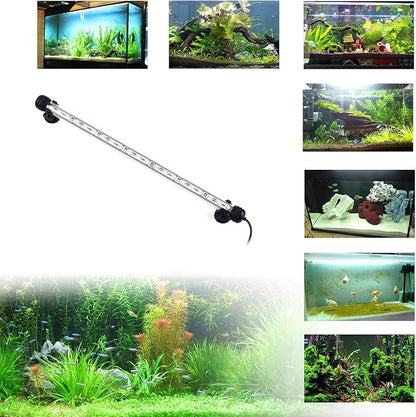 LED Aquarium Light, Fish Tank Lights Underwater Crystal Glass Bright IP68 Waterproof Submersible Strip Bar Aquarium Tank Light, White, 15 Inch