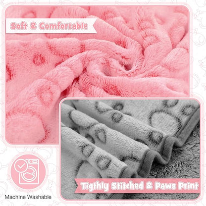 Tegeme 12 Pieces Pet Blanket Soft Fleece Dog Fluffy Doggie Warm Felt Throw Spring Cute Paw Print Puppy Kitten Sleep Mat Bed Covers for Cat (30 x 20 Inch,Pink,Gray,Blue)
