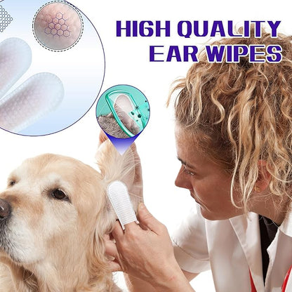 55 Count PET Ear Cleaning Finger Wipes for Dogs & Cats,Ear Cleaner Finger Wipes,Removes Dirt & Odor,Easy to Use, Natural Ingredients (Ear Cleaning Wipes)