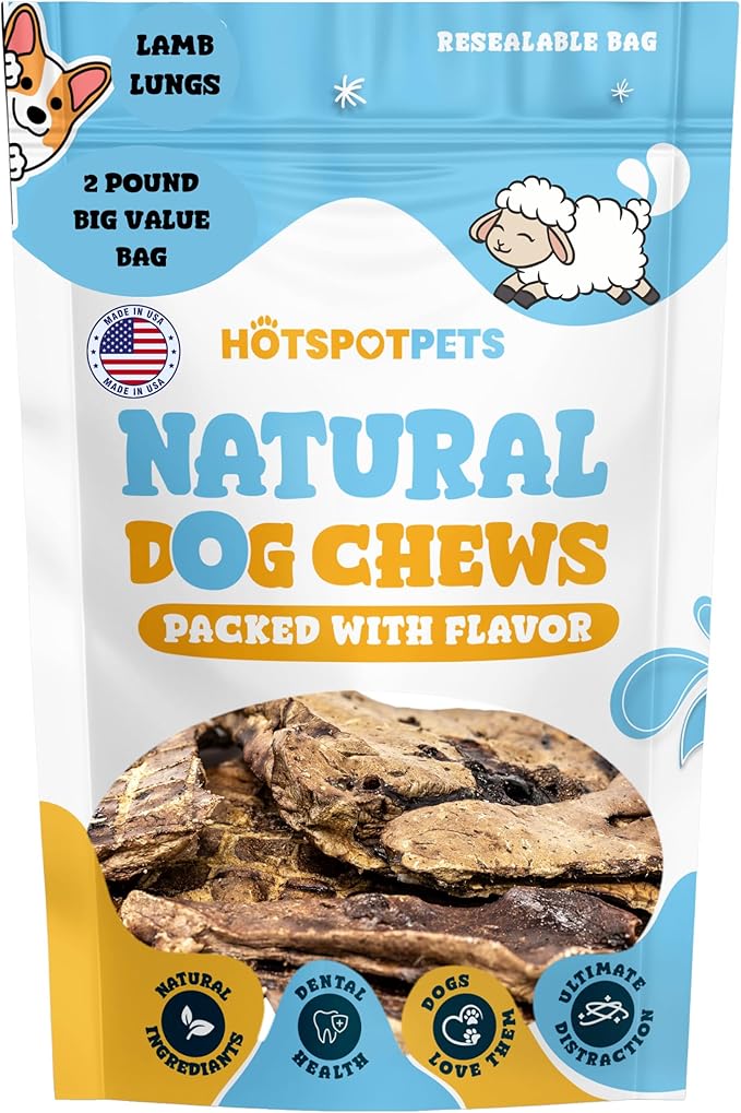 Dehydrated Lamb Lung Dog Treats - 2 Pound Big Bag, All-Natural, Made in USA - High Protein, Low Fat - Slow Roasted Oven Baked A Healthy Rawhide Alternative for All Dogs