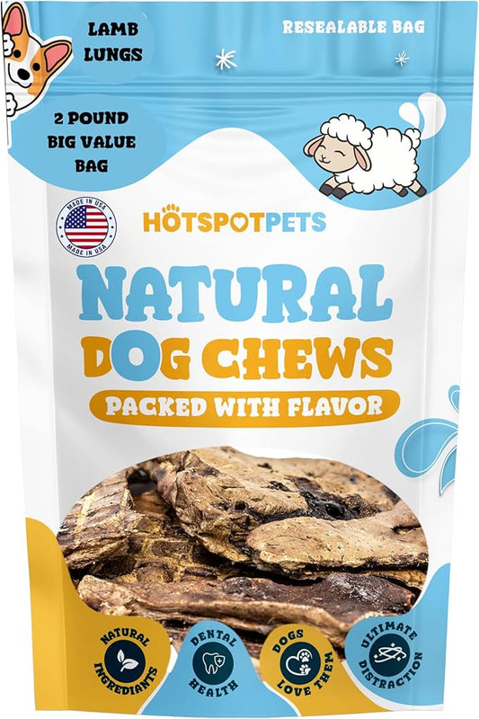 Dehydrated Lamb Lung Dog Treats - 2 Pound Big Bag, All-Natural, Made in USA - High Protein, Low Fat - Slow Roasted Oven Baked A Healthy Rawhide Alternative for All Dogs