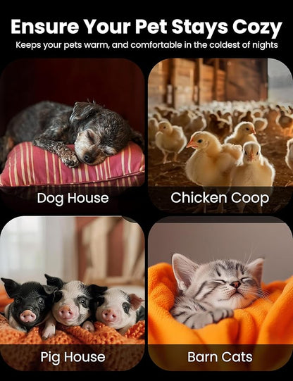 Dog House Heater with Thermostat: Pet House Heater with Overheat Protection, 300W 600W 2 Heating Mode, Anti Chew Cord, Chicken Coop Heater for Outside, Hound Kennel, Cat Cage, Rabbit Hutch