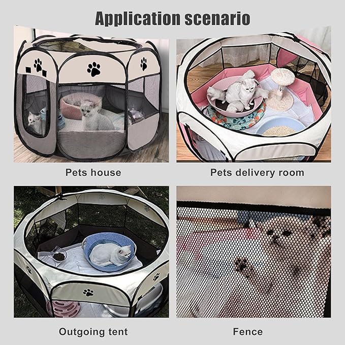 Portable Dog Playpen, Pet Play Pen for Indoor Outdoor Cat, Kitten/Puppy Exercise Playpen Tent Birthing Box, Waterproof Travel Dog Kennel Camping Cage for Small Medium Dog Animal House (Grey)