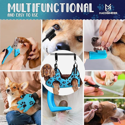Dog Grooming Hammock for Nail Trimming - Complete Groomers Helper Set for Pets - Pet Grooming Hammock with Hooks Dog Nail Clipper - Dog Hammock for Nail Clipping