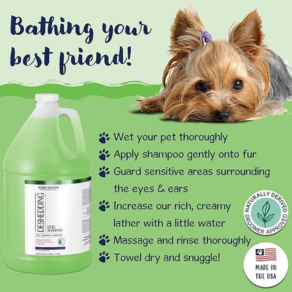 Deshedding Dog Shampoo & Conditioner, 2-in-1, Naturally Derived, Tear-Free, Salt-Free, Paraben-Free, pH-Balanced, Detangles, Conditions, Reduces Shedding, Pear Scent 1 Gallon (4 Pack) 10:1 Concentrate