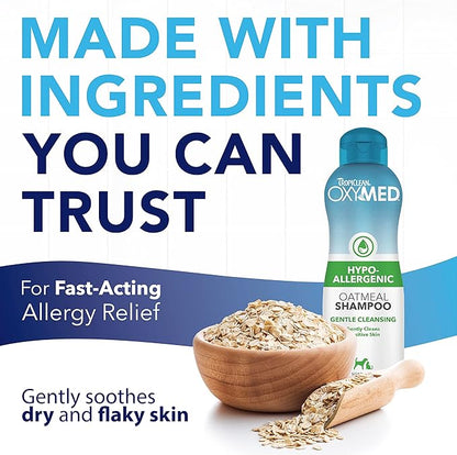 TropiClean OxyMed Hypoallergenic Dog Shampoo for Allergies and Itching, Skin Soothing Shampoo for Pets with Sensitive Skin, Tearless, Cat Safe, 1 Gallon