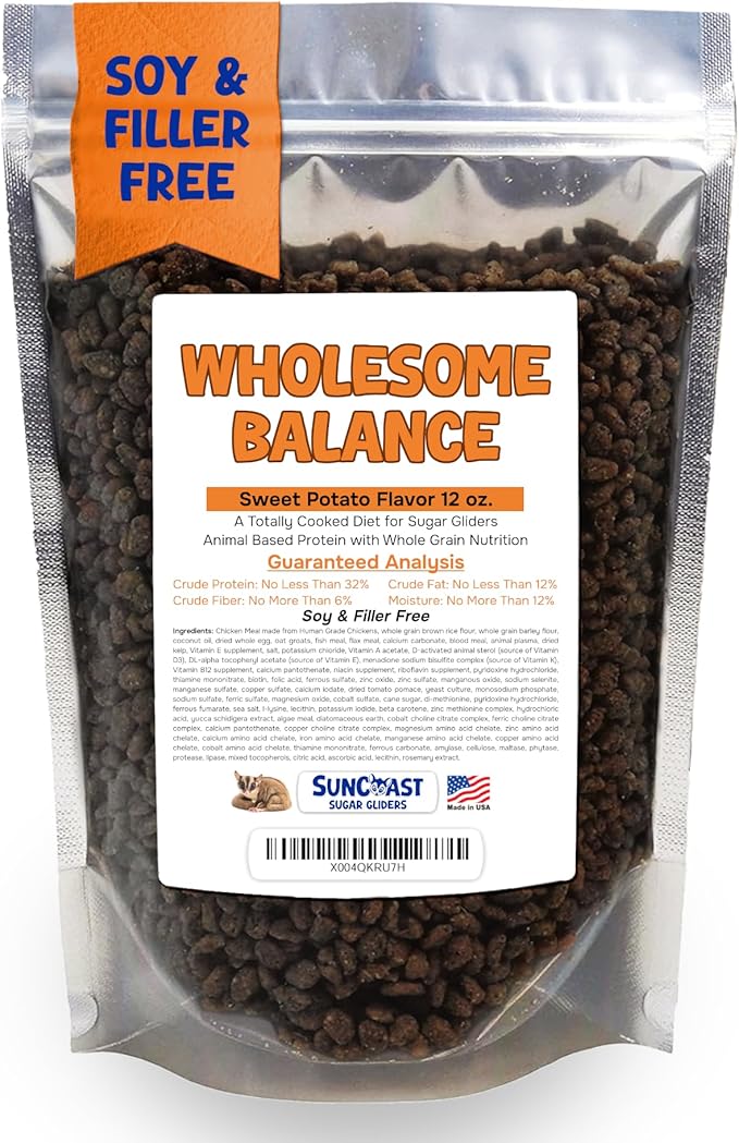 Wholesome Balance Sugar Glider Food - Sweet Potato | 12 Ounces of Premium Dense Food for Sugar Gliders and Small Animals - 1 Month Supply