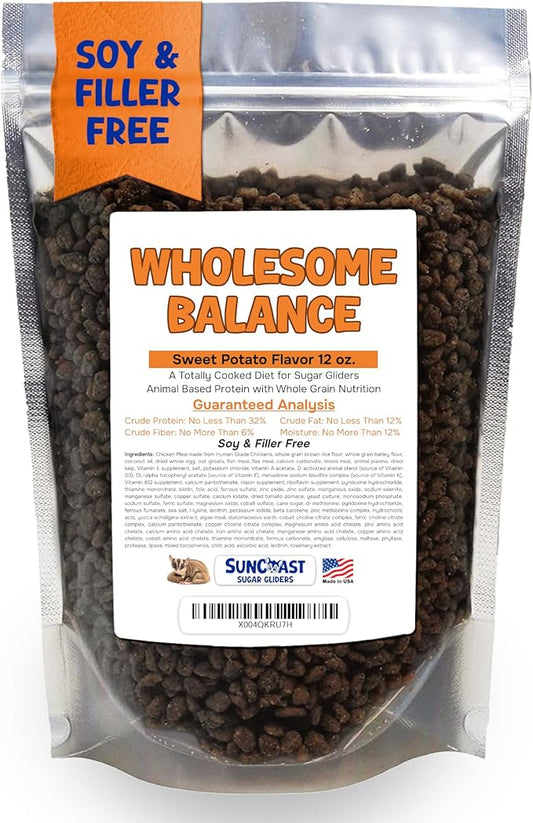 Wholesome Balance Sugar Glider Food - Sweet Potato | 12 Ounces of Premium Dense Food for Sugar Gliders and Small Animals - 1 Month Supply