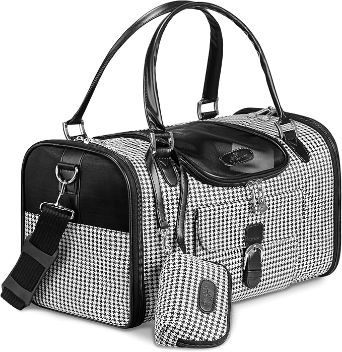 Fashion Pet Carrier, Small Dog Carrier Purse, Cat Carrier, Quality High-Grade Woven Cloth Dog Purse, Collapsible Portable Pet Carrying Handbag with Shoulder Strap for Travel Walking Hiking