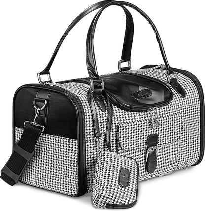 Fashion Pet Carrier, Small Dog Carrier Purse, Cat Carrier, Quality High-Grade Woven Cloth Dog Purse, Collapsible Portable Pet Carrying Handbag with Shoulder Strap for Travel Walking Hiking