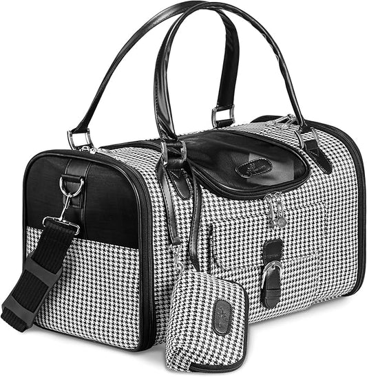 Fashion Pet Carrier, Small Dog Carrier Purse, Cat Carrier, Quality High-Grade Woven Cloth Dog Purse, Collapsible Portable Pet Carrying Handbag with Shoulder Strap for Travel Walking Hiking