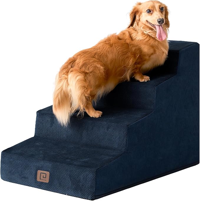 EHEYCIGA Dog Stairs for Beds 19.7" H, 4-Step Dog Steps for Small Dogs and Cats, Slope Pet Steps with Non-Slip Bottom, Navy